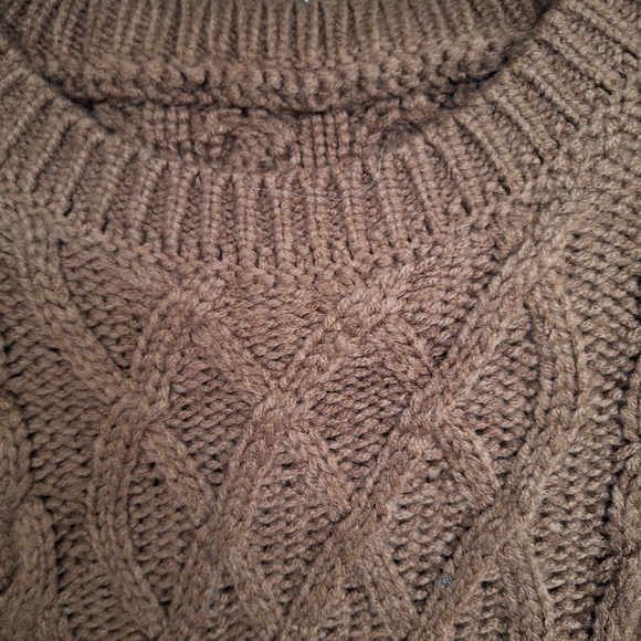 Unisex Oversized Cable Knit Sweater SzXL Long Sleeves Brown Loose Knit - Picture 6 of 8